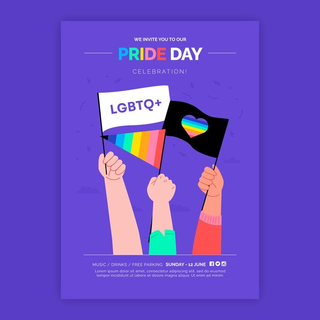 Plantilla de volante lgbt del mes del orgullo plano