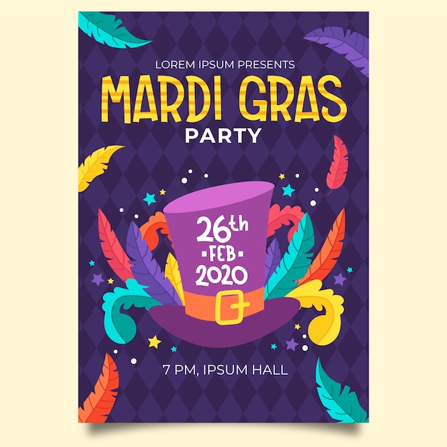 Vector gratuito plantilla de volante de mardi gras dibujado a mano