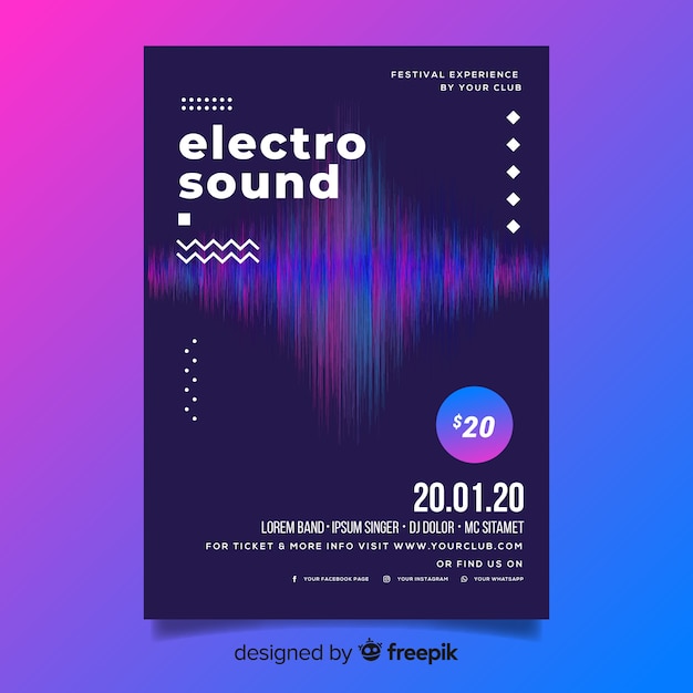 Vector gratuito plantilla de volante de música electrónica de onda abstracta