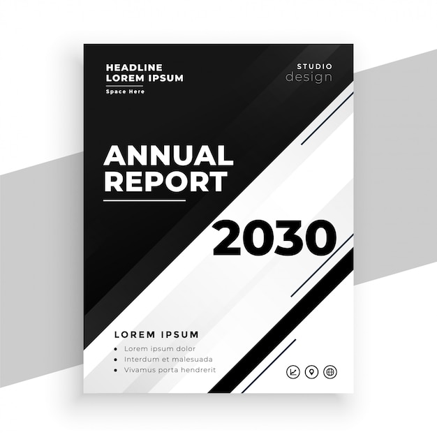 Plantilla de volante de negocio de informe anual blanco y negro abstracto