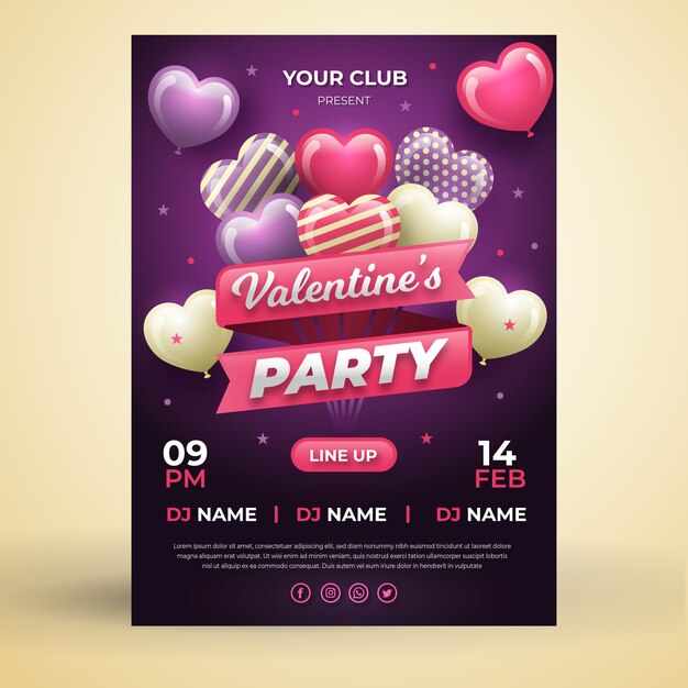 Plantilla de volante plano fiesta de San Valentín
