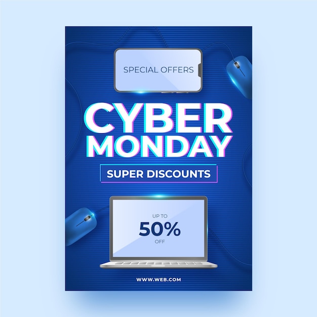 Vector gratuito plantilla de volante realista de cyber monday