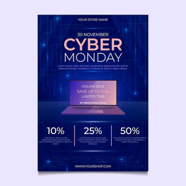 Vector gratuito plantilla de volante realista de cyber monday