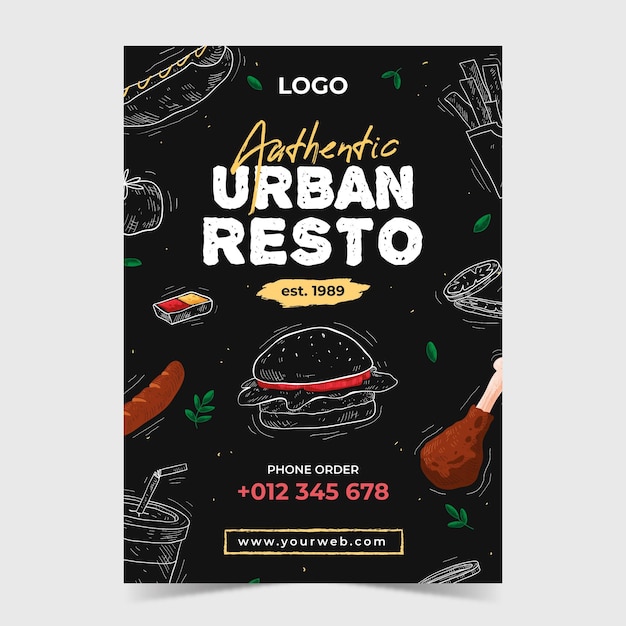 Plantilla de volante de restaurante ilustrada