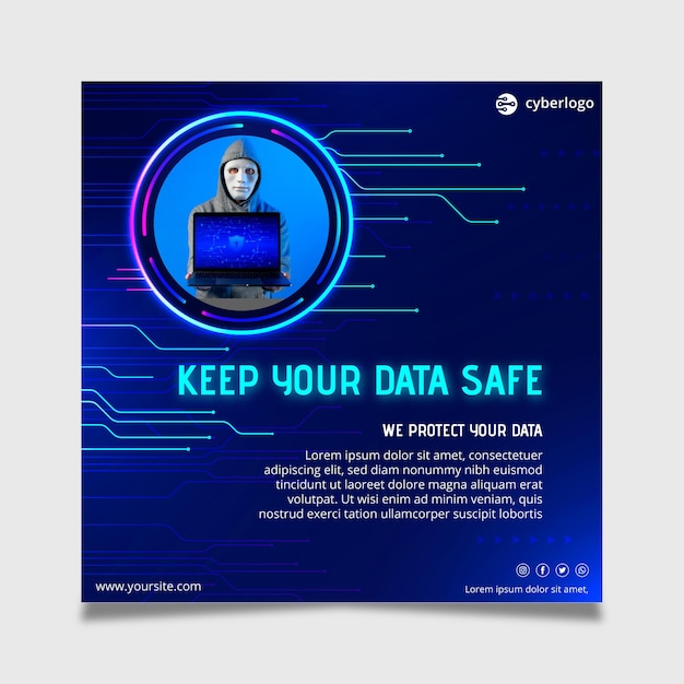 Vector gratuito plantilla de volante de seguridad cibernética con foto
