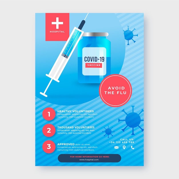 Vector gratuito plantilla de volante de vacunación de coronavirus de color degradado