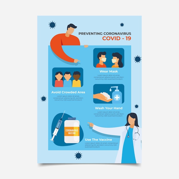 Plantilla de volante de vacunación de coronavirus plano