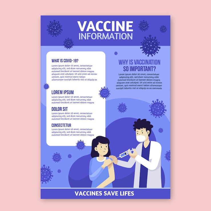Vector gratuito plantilla de volante de vacunación de coronavirus plano