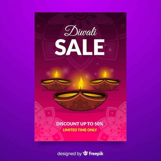 Vector gratuito plantilla de volante de venta diwali dibujado a mano