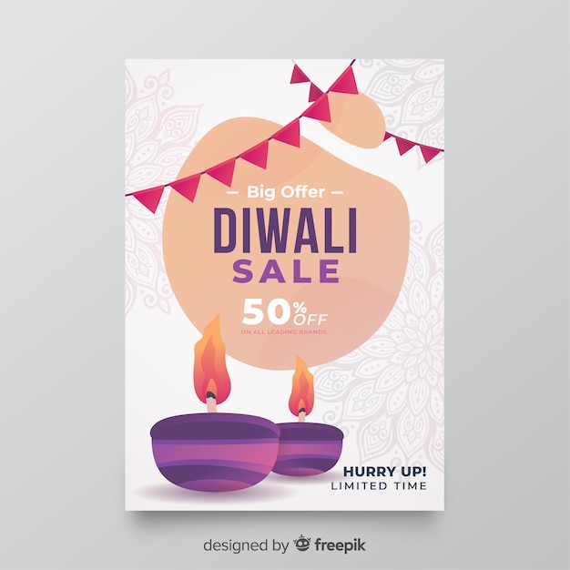 Vector gratuito plantilla de volante de venta de diwali de diseño plano