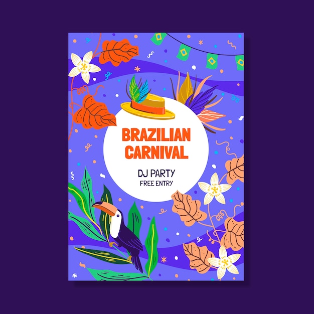 Vector gratuito plantilla de volante vertical de carnaval brasileño plano