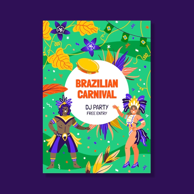 Vector gratuito plantilla de volante vertical de carnaval brasileño plano