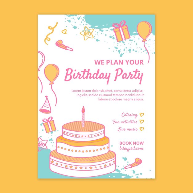 Plantilla de volante vertical de cumpleaños para niños