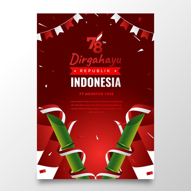 Plantilla de volante vertical degradado para la celebración del día de la independencia de indonesia