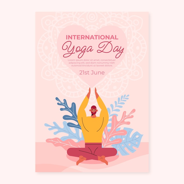 Plantilla de volante vertical del día internacional del yoga dibujado a mano