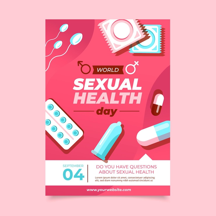 Vector gratuito plantilla de volante vertical del día mundial de la salud sexual plana