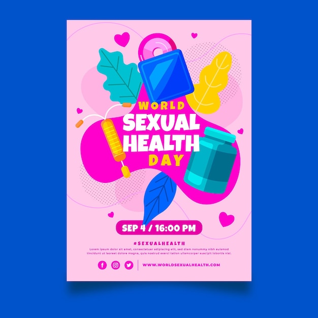 Vector gratuito plantilla de volante vertical del día mundial de la salud sexual plana