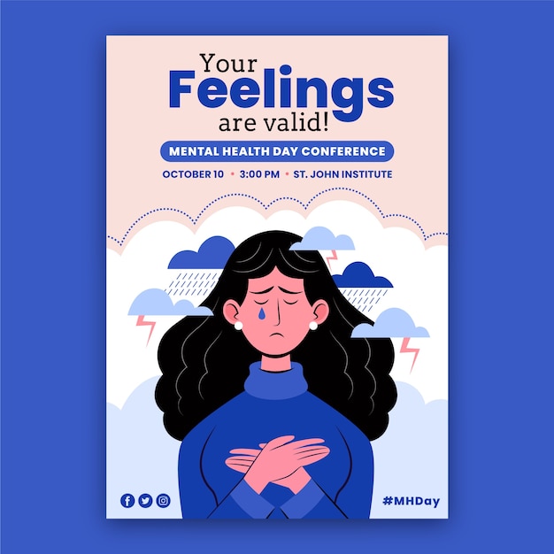 Plantilla de volante vertical de diseño plano del día mundial de la salud mental