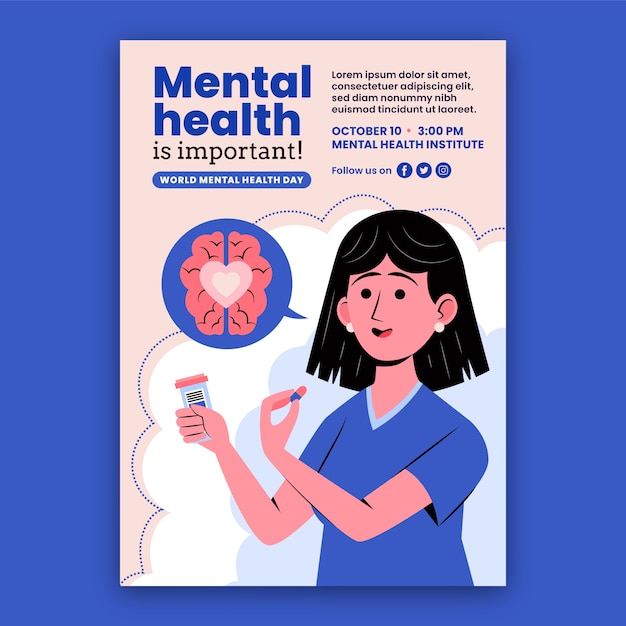 Plantilla de volante vertical de diseño plano del día mundial de la salud mental