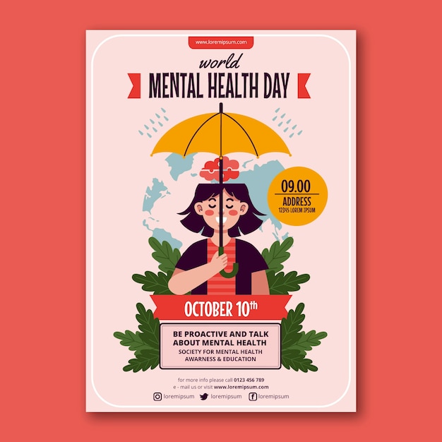 Plantilla de volante vertical de diseño plano del día mundial de la salud mental