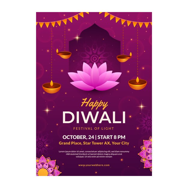 Plantilla de volante vertical de diwali degradado