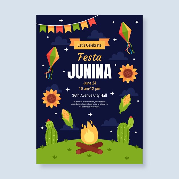 Plantilla de volante vertical de festas juninas planas