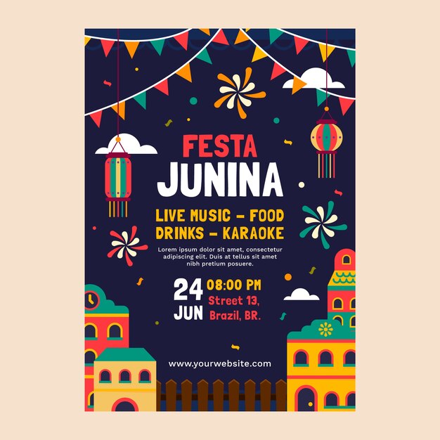 Plantilla de volante vertical de festas juninas planas