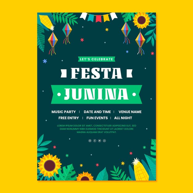 Plantilla de volante vertical de festas juninas planas