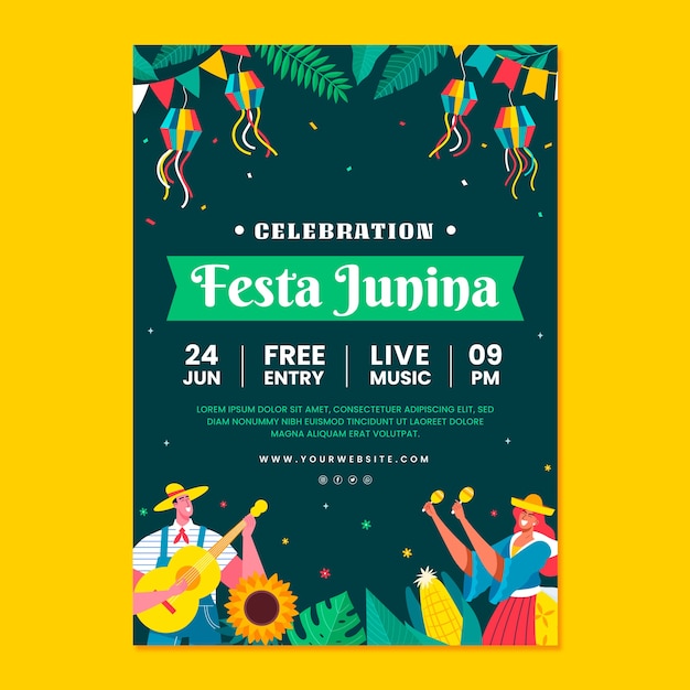 Plantilla de volante vertical de festas juninas planas