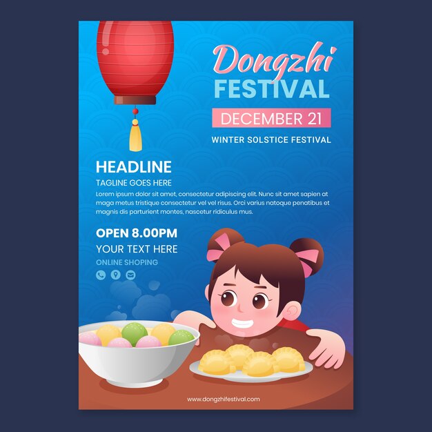 Plantilla de volante vertical del festival dongzhi degradado
