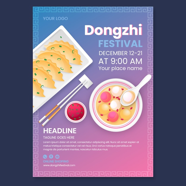Plantilla de volante vertical del festival dongzhi degradado