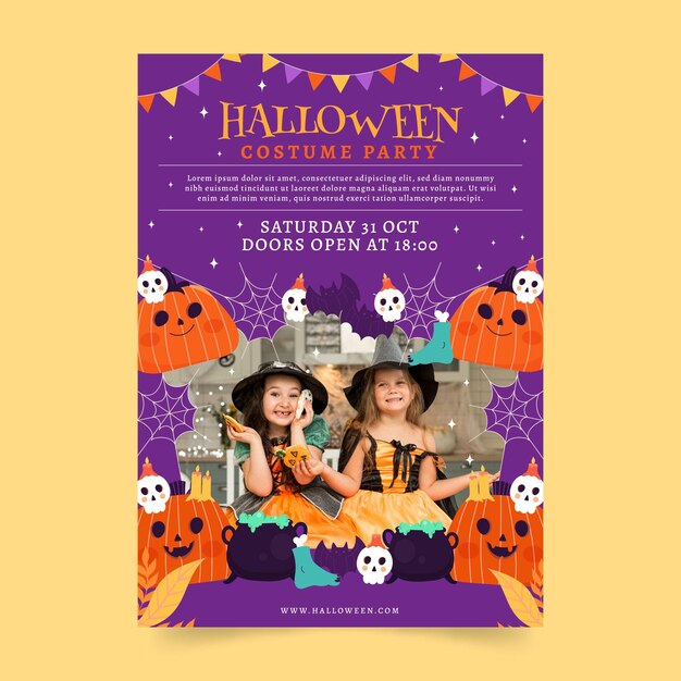 Plantilla de volante vertical de fiesta de halloween plana dibujada a mano