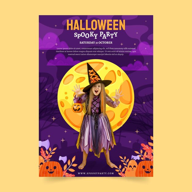Plantilla de volante vertical de fiesta de halloween plana dibujada a mano