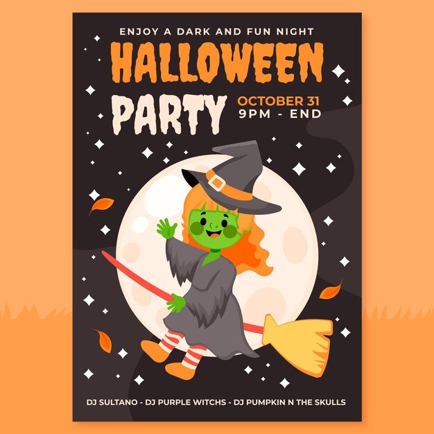 Plantilla de volante vertical de fiesta de halloween plana dibujada a mano