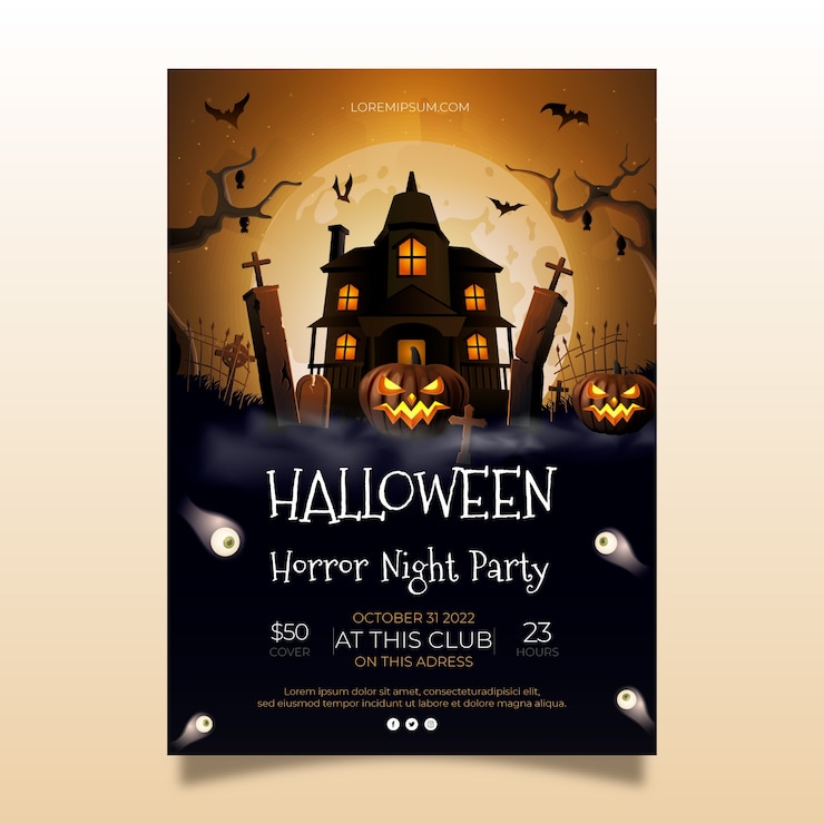 Vector gratuito plantilla de volante vertical de halloween realista