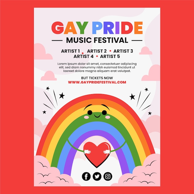 Plantilla de volante vertical lgbt del mes del orgullo plano