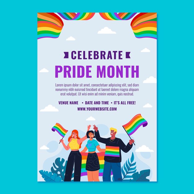 Plantilla de volante vertical lgbt del mes del orgullo plano