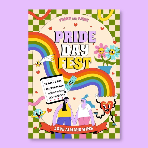 Plantilla de volante vertical lgbt del mes del orgullo plano
