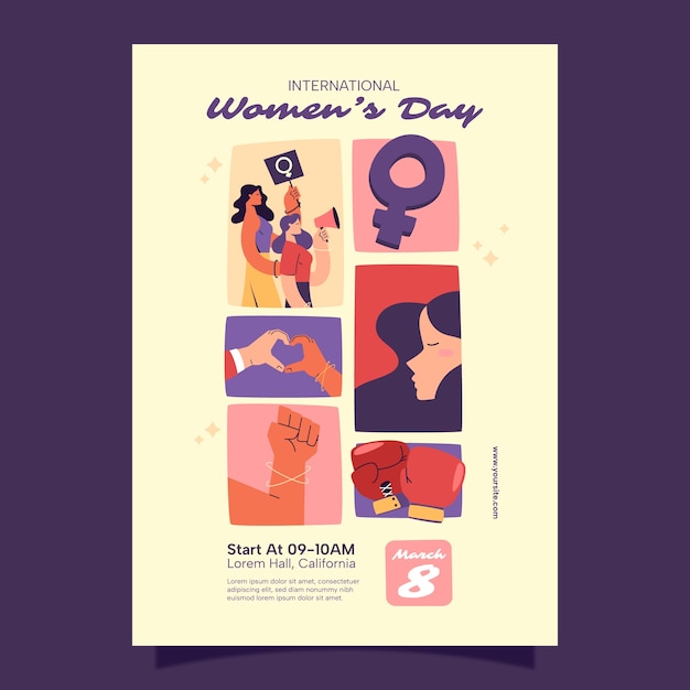 Vector gratuito plantilla de volante vertical plana para la celebración del día internacional de la mujer.