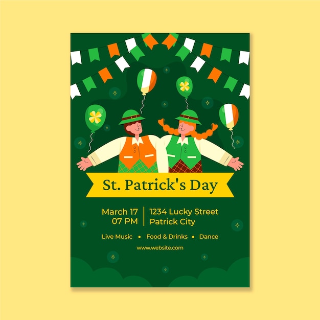 Vector gratuito plantilla de volante vertical plana para la celebración del día de san patricio.