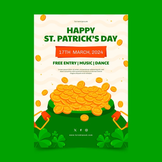 Vector gratuito plantilla de volante vertical plana para la celebración del día de san patricio.