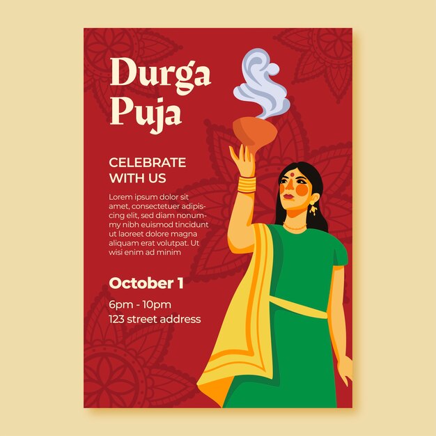 Plantilla de volante vertical plana durga puja