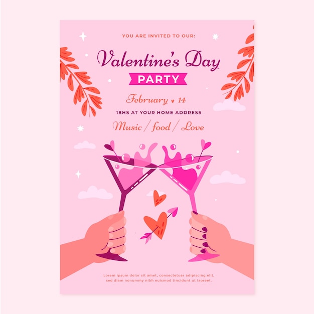 Vector gratuito plantilla de volante vertical plano para la celebración del día de san valentín