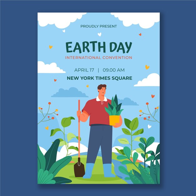 Plantilla de volante vertical plano para la celebración del día de la tierra