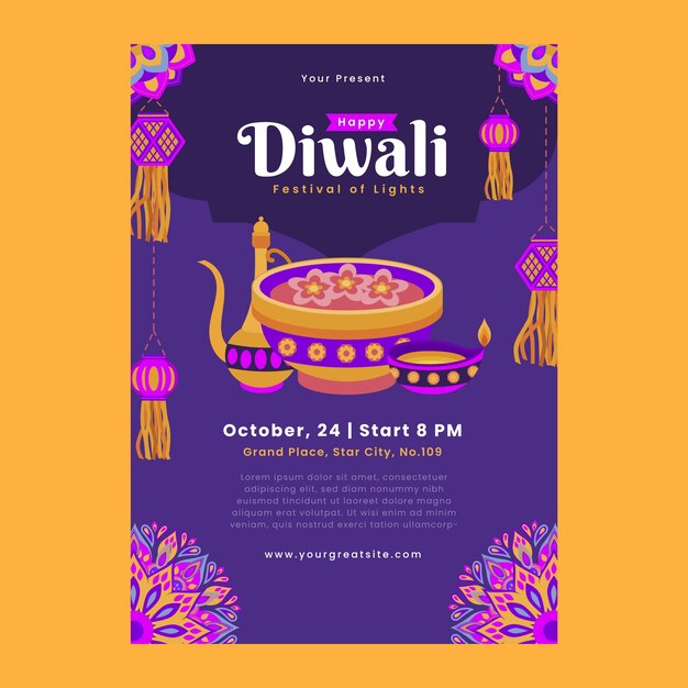 Plantilla de volante vertical plano para celebración de diwali