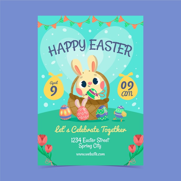 Vector gratuito plantilla de volante vertical plano para celebración de pascua