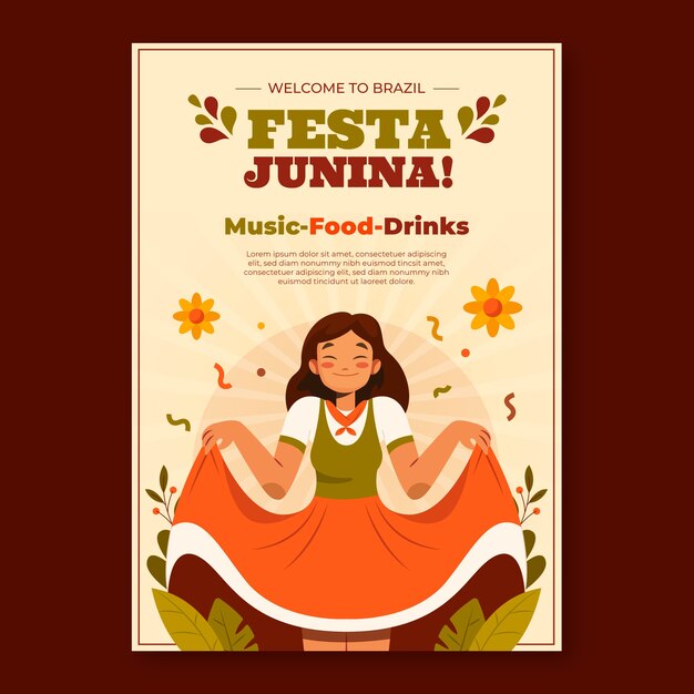 Plantilla de volante vertical plano para celebraciones de festas juninas brasileñas