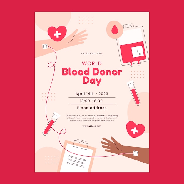 Plantilla de volante vertical plano para concientización sobre el día mundial del donante de sangre