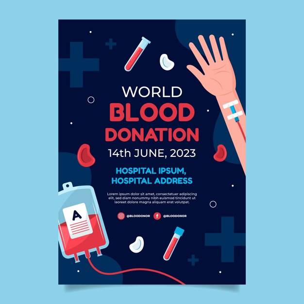 Plantilla de volante vertical plano para concientización sobre el día mundial del donante de sangre