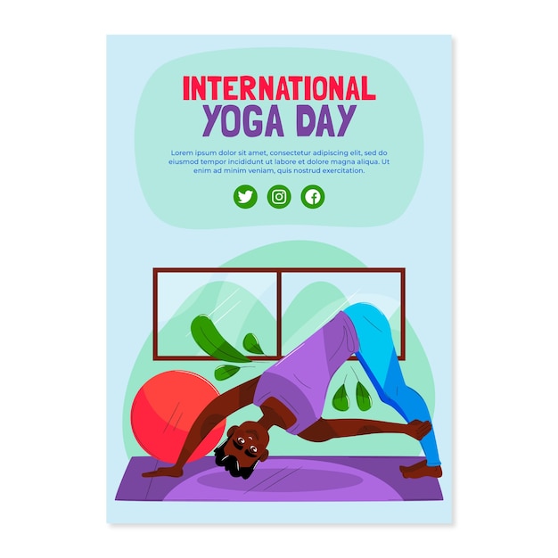 Plantilla de volante vertical plano del día internacional del yoga